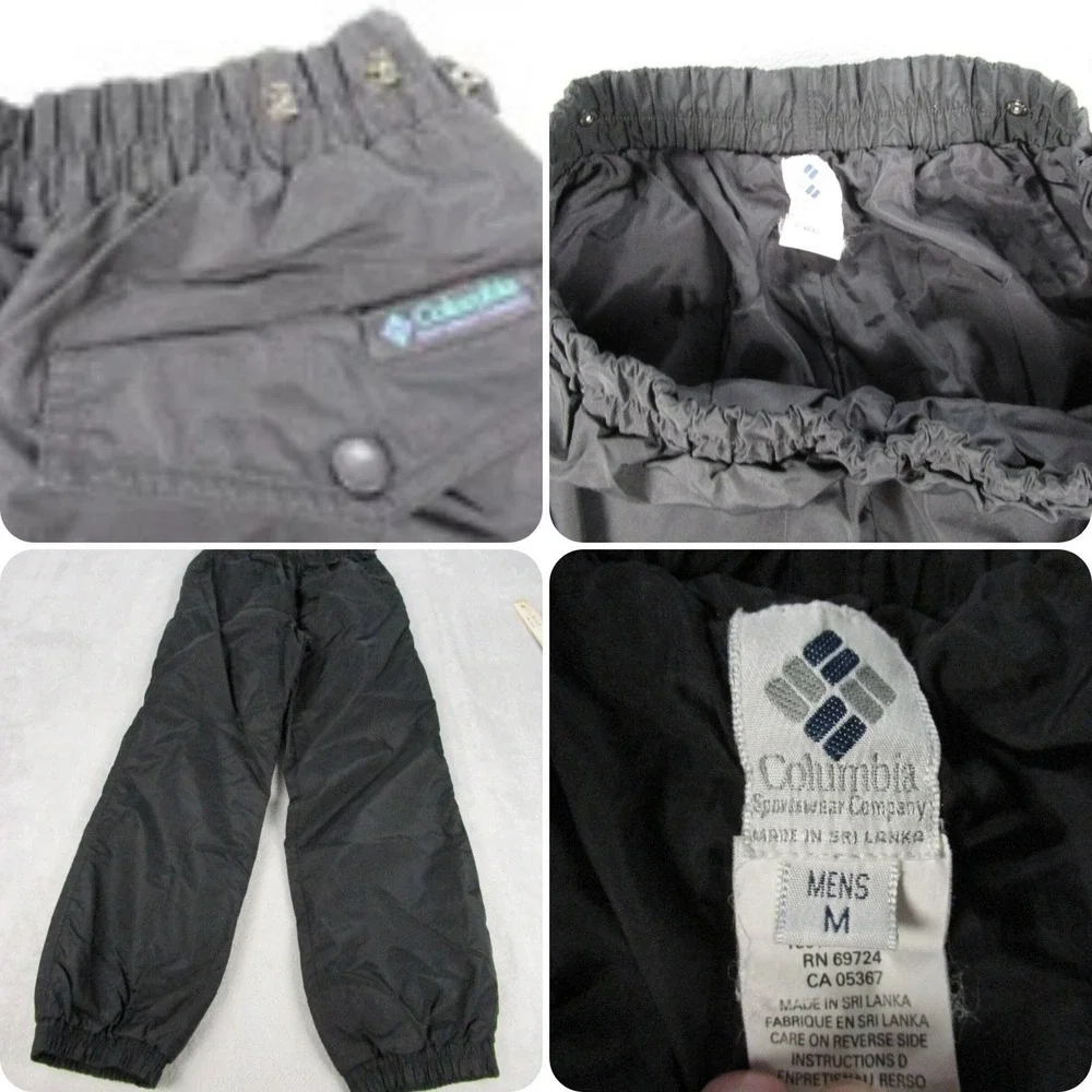 Columbia Rain Pants Men Medium Black Elastic Adjustable Pocket 28x29 Vintage 90s